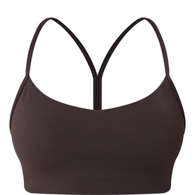 Lululemon bra in Mahogany Muse with thin straps, Y-back design, and a cropped, seamless silhouette