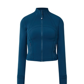 Lululemon jacket in Remixed Marine, fitted silhouette with mock neck, full-length zip, seam detailing and ribbed cuffs