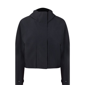 Lululemon black hooded cropped jacket with concealed zip fastening and press-stud cuffs, no model