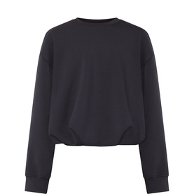 Lululemon black cropped crew-neck sweat top with ribbed cuffs and relaxed fit, no model