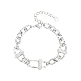 Mettle & Bloom silver chunky chain bracelet with pav&eacute; crystal-embellished oval link clasp detail and lobster clasp fastening