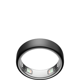 Oura Ring 5 Stealth smart ring in black with silver inner band and visible health-tracking sensors