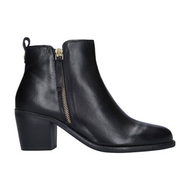 Carvela black leather ankle boot with gold-tone side zip and block heel