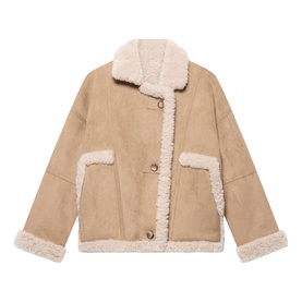 Mint Velvet brown shearling-style jacket with cream faux-fur lining, collar, cuffs, and front pockets, button fastening