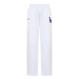 Sporty and Rich LA Dodgers sweat bottoms in heather grey with navy embroidered logo, elasticated waist, wide-leg fit