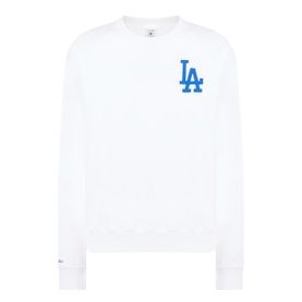 Sporty and Rich white cotton sweat top with blue LA Dodgers chest logo, crew neck and long sleeves