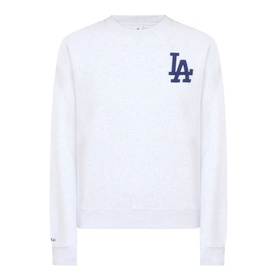 Sporty and Rich heather grey navy LA Dodgers crew neck cotton sweatshirt with embroidered chest logo, ribbed cuffs