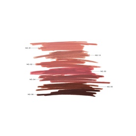 Victoria Beckham Lip Definer swatches showing eight shades ranging from nude pink to deep brown-red tones