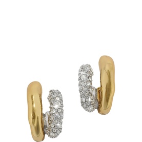 ALEXIS BITTAR gold double-hoop earrings with pav&eacute; crystal-encrusted band and polished gold hoop detail