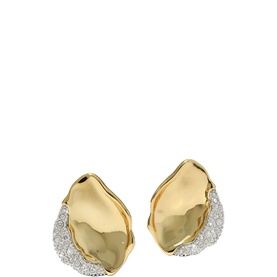 ALEXIS BITTAR gold hammered clip-on earrings with pav&eacute; crystal embellishment in two-tone gold and silver finish