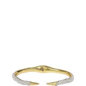 ALEXIS BITTAR gold-tone bangle with pav&eacute; crystal-encrusted open claw tips and polished gold bamboo-style centre band