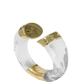 ALEXIS BITTAR bracelet in Gold/Lucite, open-cuff style with clear resin band and polished gold-tone end caps