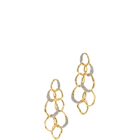 ALEXIS BITTAR gold cascading interlocking oval drop earrings with crystal-encrusted accents, two-tone gold and silver-tone finish