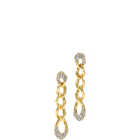 ALEXIS BITTAR gold chain-link drop earrings with pav&eacute; crystal embellishment on alternating links