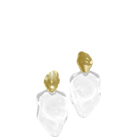 ALEXIS BITTAR earrings in gold and clear Lucite, featuring matte gold-tone organic stud tops with faceted clear drop pendants