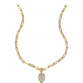 ALEXIS BITTAR gold paperclip chain necklace with teardrop crystal pendant, gold-tone hardware