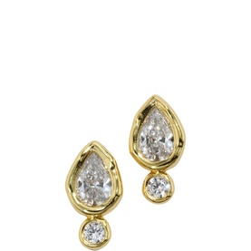 Alexis Bittar gold-tone drop earrings with pear-shaped and round clear crystal stones in bezel settings
