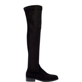Carl Scarpa black suede over-the-knee boot with low block heel and stretch shaft, no model