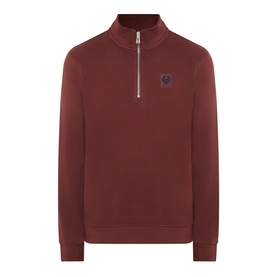 Belstaff Half Zip sweatshirt in oxblood, quarter-zip collar, embroidered chest logo, 100% cotton