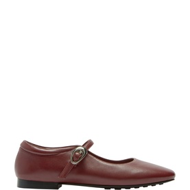 Carl Scarpa red leather Mary Jane flat shoes with silver buckle strap and rubber-studded sole