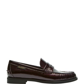 Carl Scarpa women's loafer in bordo patent leather with penny strap detail and low block heel