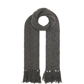 Logo Cable-Knit Fringed Scarf