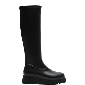 Carl Scarpa knee-high boot in black leather with chunky platform sole and back zip fastening