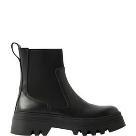 Whistles black leather Chelsea boot with elastic side panel and chunky lugged black sole