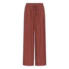 Kaffe wide-leg drawstring trousers in Henna, featuring gold eyelet waistband detail and relaxed silhouette