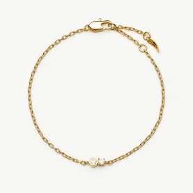 Missoma gold chain bracelet with twin bezel-set crystal stations and lobster clasp, adjustable length