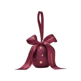 Missoma Crescent Hoop Earrings Jewellery Bauble 2026 in burgundy velvet with gold star details, satin ribbon bow and Missoma-branded ribbon hanger