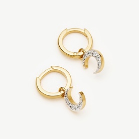 Missoma gold huggie hoop earrings with pav&eacute; crystal crescent moon drop charms