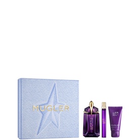 Mugler Alien Eau de Parfum & Body Lotion Gift Set 60ml, purple gift box with EDP bottle, travel spray, and body lotion