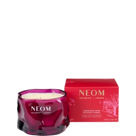 Neom Organics Christmas Wish Scented Candle in faceted ruby glass vessel with matching gift box