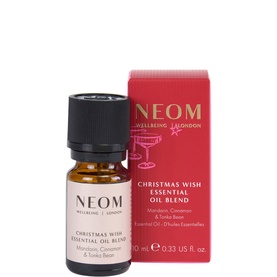 Neom Organics Christmas Wish Essential Oil Blend, small amber glass bottle with red and white branded box, 10ml
