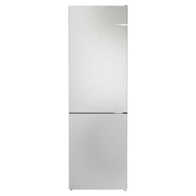Bosch silver freestanding fridge freezer with bottom freezer compartment, stainless steel finish and integrated handle