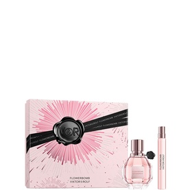 Viktor & Rolf Flowerbomb Eau de Parfum Gift Set 50ml, pink floral box with EDP bottle and travel spray