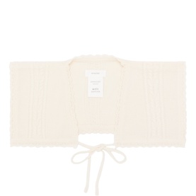 Anne Mi White Sand merino wool knit neck wrap with front tie detail, in a ribbed texture