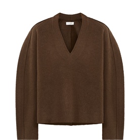 Anne Mi demitasse merino wool V-neck sweater with voluminous long sleeves and relaxed boxy fit