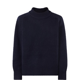 Anne Mi dark navy merino wool mock-neck jumper with ribbed cuffs and hem, relaxed fit