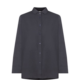 Anne Mi dark navy cotton shirt with classic collar, long sleeves, and button-through front placket, relaxed fit
