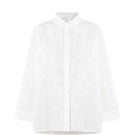 Anne Mi White Sand cotton shirt with concealed button placket, spread collar, and wide cuffs