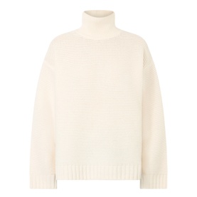 FRAME DENIM ecru wool turtleneck jumper with ribbed hem, cuffs and body, relaxed fit