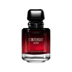 Givenchy L'Interdit Elixir Eau De Parfum in deep red glass bottle with black spherical cap