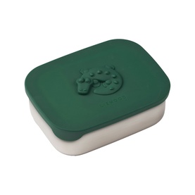LIEWOOD garden green silicone lunch box with embossed frog detail on lid, cream base