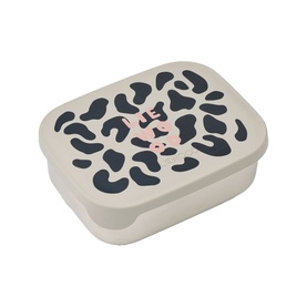 LIEWOOD Mega Leo Mist lunch box with leopard print lid and pink bear motif, cream colourway