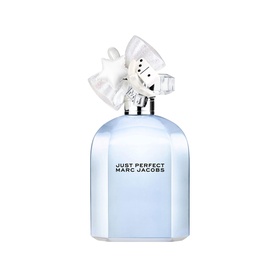 Marc Jacobs Just Perfect Eau de Parfum in pale blue bottle with white satin bow and crystal cube topper