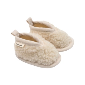 BiniBamba baby booties in Milk, fluffy sherpa texture with smooth trim and elasticated opening, slip-on style