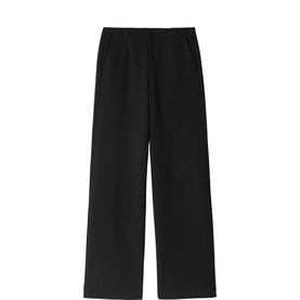 Jigsaw black wide-leg trousers with elasticated waist, flat lay view showing full length silhouette