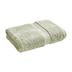 Christys Bath Towel in Thyme green, folded neatly, with tonal stripe border detail and plush terry texture.